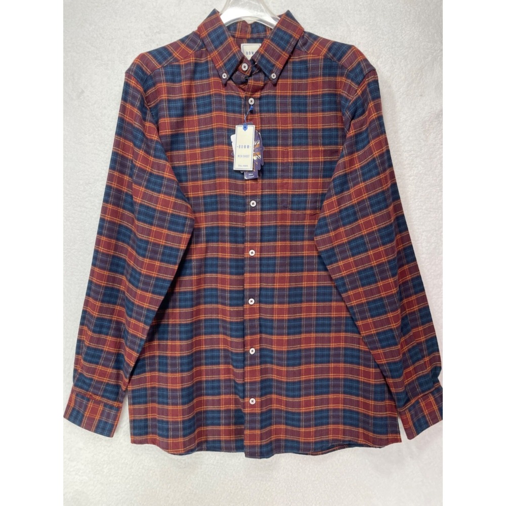 ROWM Men's LT Mesa Sunset Long Sleeve Button‎ Up Flannel NWT Navy / Orange